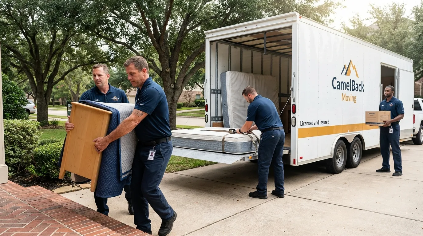 Crew loading residential truck for cross-state move from Marmaduke, AR